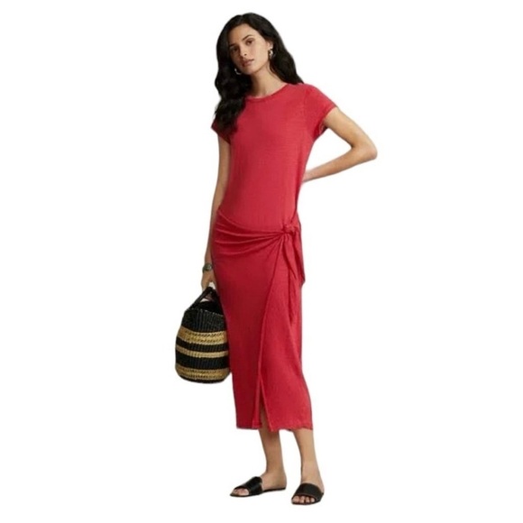 Polo Ralph Lauren Tie-Detail 100% Linen Jersey Tee Dress Sz Small NWT $198 - Picture 1 of 12